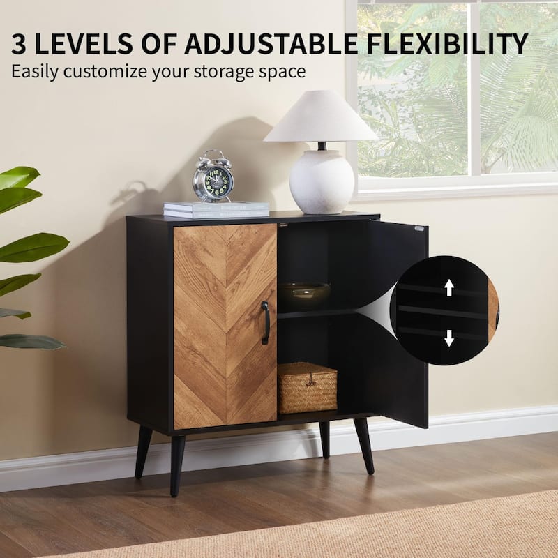 Homy Casa Herringbone Accent Cabinet, Adjustable Shelf, Living Sideboard