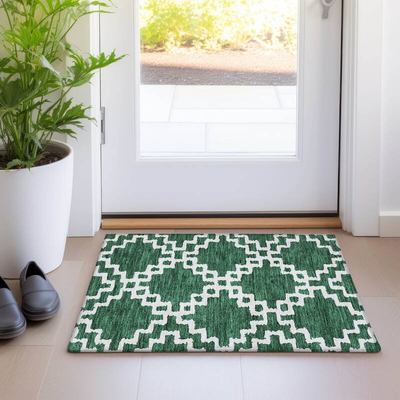 Premium Washable Super Soft Geo Trellis Mayfield Rug - Emerald - 1'8" x 2'6"