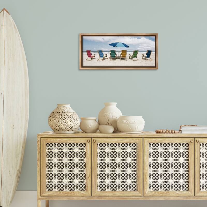 Stupell Colorful Beach Chairs Framed Floater Canvas Wall Art Design By Natalie Carpentieri