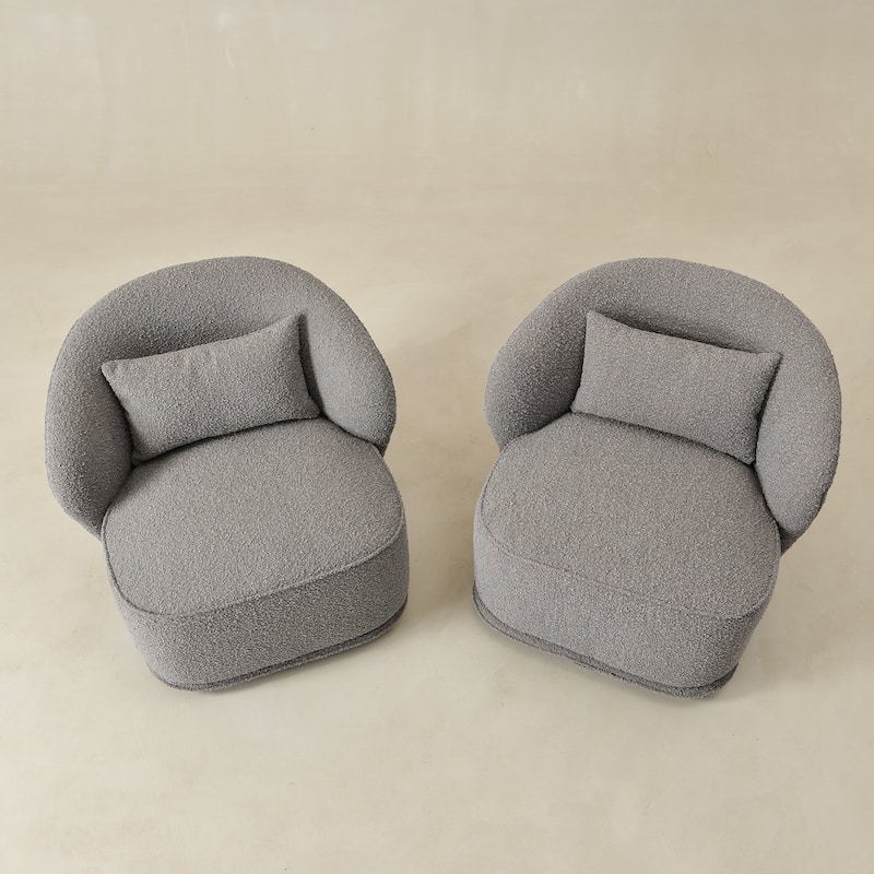 KINWELL 33" W Sherpa Boucle Upholstered Accent Swivel Chair (Set of 2)