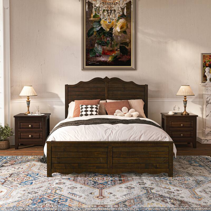 Modern Bed Solid Wood Platform Bed Frame Queen/King Size Bed with Headboard and Wood Slat Support for Bedroom