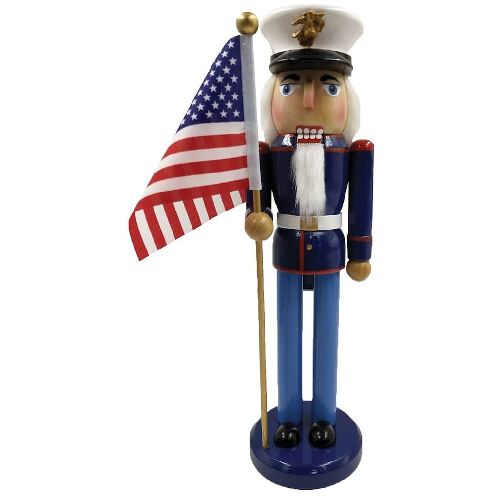 14" Americana Marine with American Flag Christmas Nutcracker