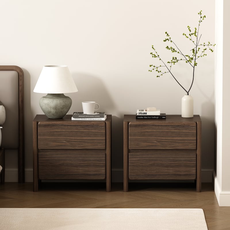 Manhattan Comfort Linda Modern 2 Drawer Nightstand Set of 2 - Walnut Brown
