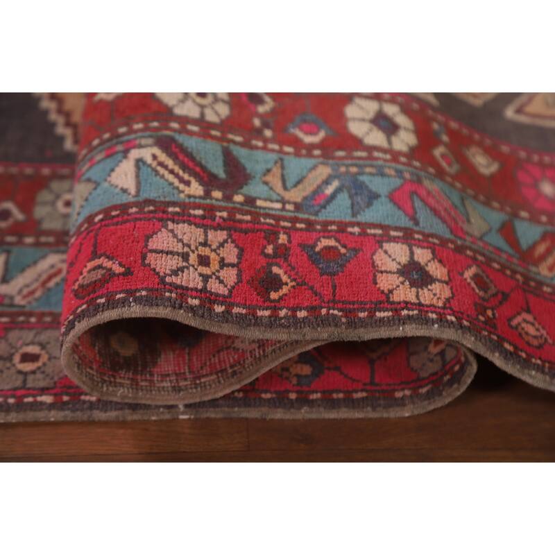 Hand Knotted Oriental 100% Wool Carpet Traditional Geometric Greys & Charcoal Meshkin Runner Rug - 9' 6'' X 3' 11''