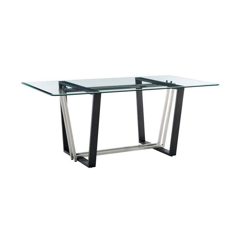 Kai 72 Inch Glass and Black Steel Rectangular Dining Table