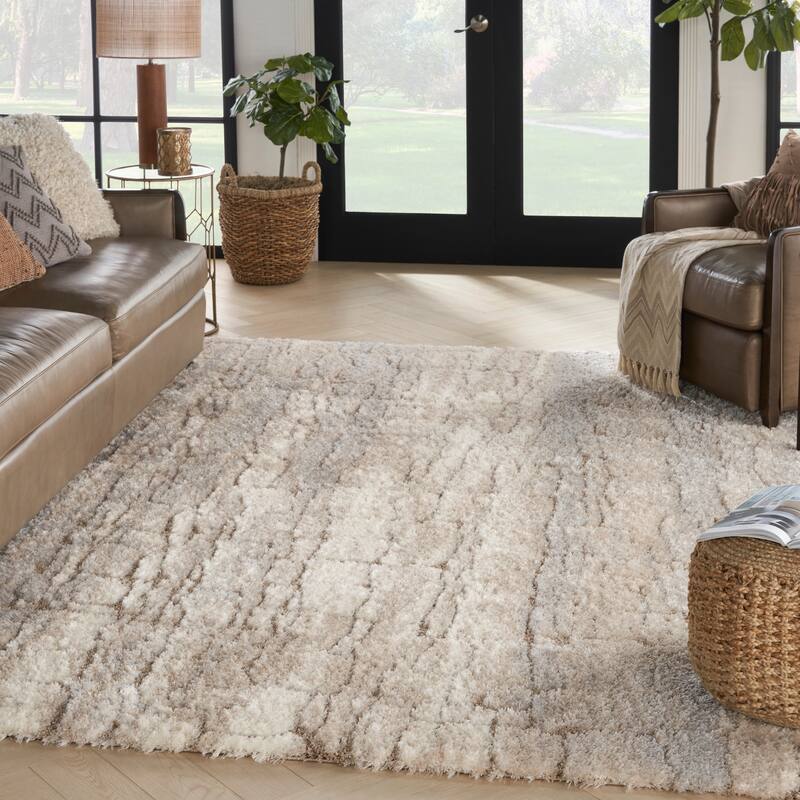 Luxury Fluffy Modern Shag Area Rug - Polyester Geometric - 7 Sizes For Bedroom/Living Room