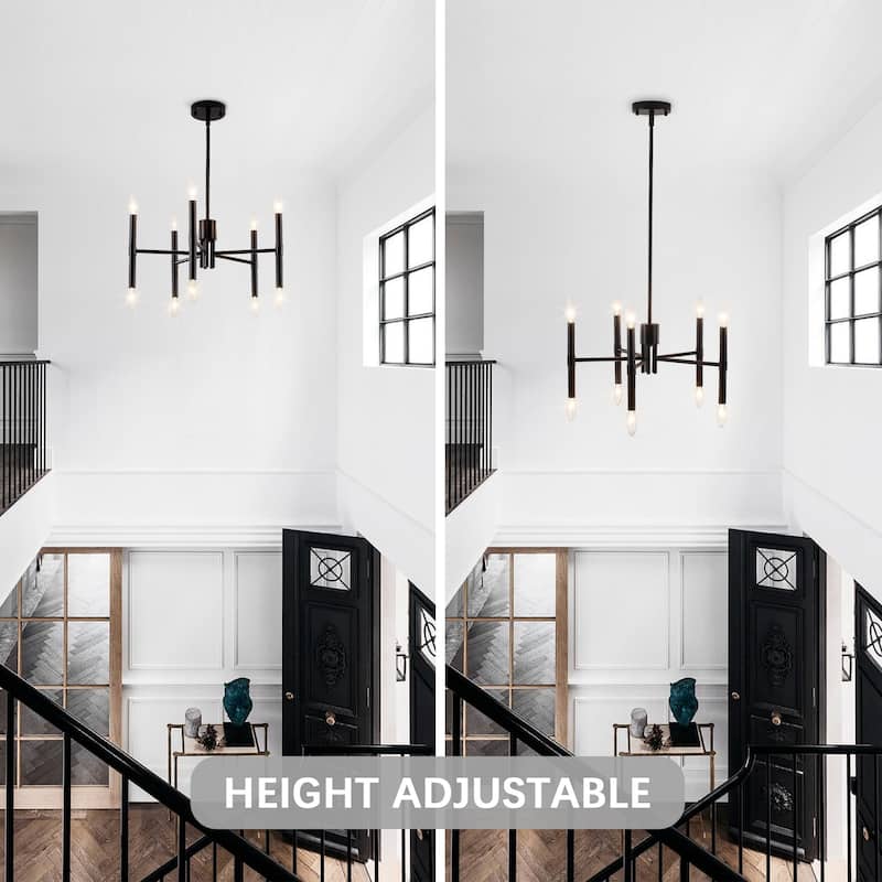 10 - Light Modern candle Chandelier with Adjustable Height, Sleek Linear Design for Dining Room, Living Room