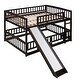 preview thumbnail 39 of 42, Full Over Full Wooden Bunk Bed,Low Bunk Bed with Built-In Ladders and Slides