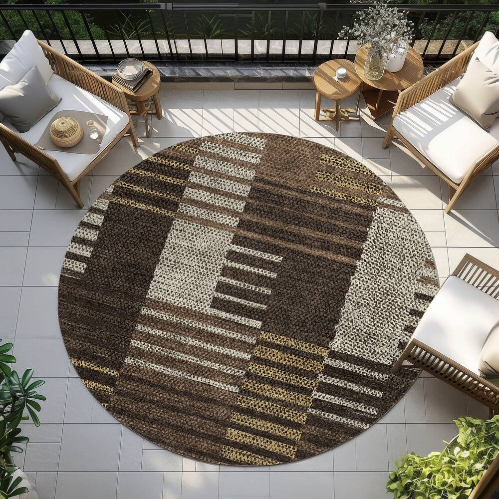 Machine Washable Indoor/ Outdoor Modern Stripes Chantille Rug