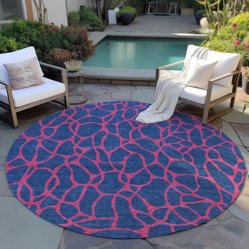 Machine Washable Indoor/ Outdoor Contemporary Chantille Rug - Navy - 8' x 8'