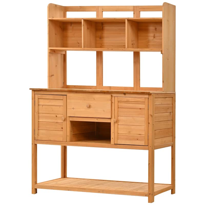 Roomfitters Outdoor Potting Bench Table, Solid Fir Wood with Hutch, storage units & Adjustable Shelves for Planting