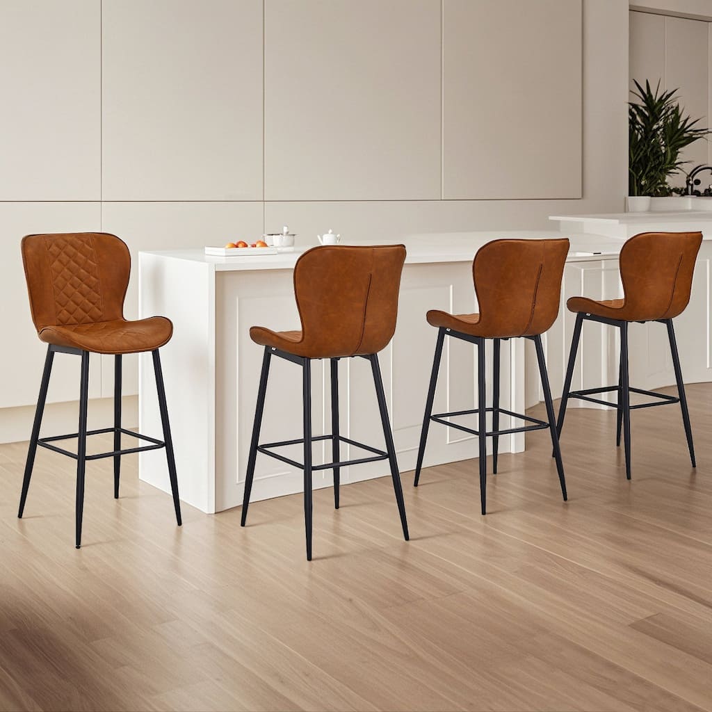 Javlergo Bar Stool Set of 2/4/6 Brown PU Leather Counter Height Bar Stools Armless Black Frame with Square Footrest