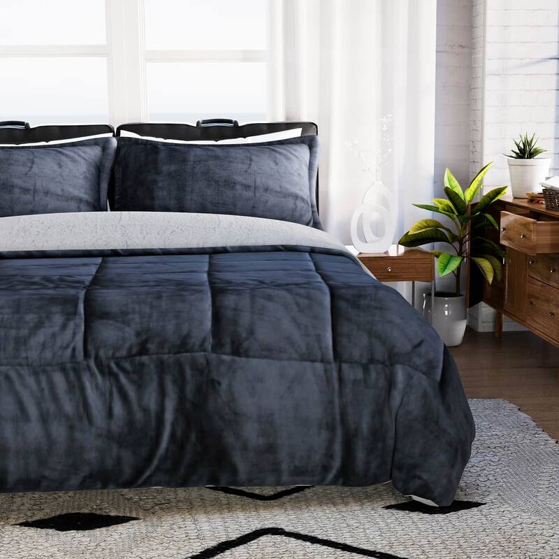 HOMESMART Set of 2 Purple 3 Layer Quilted Microfiber Flannel Sherpa