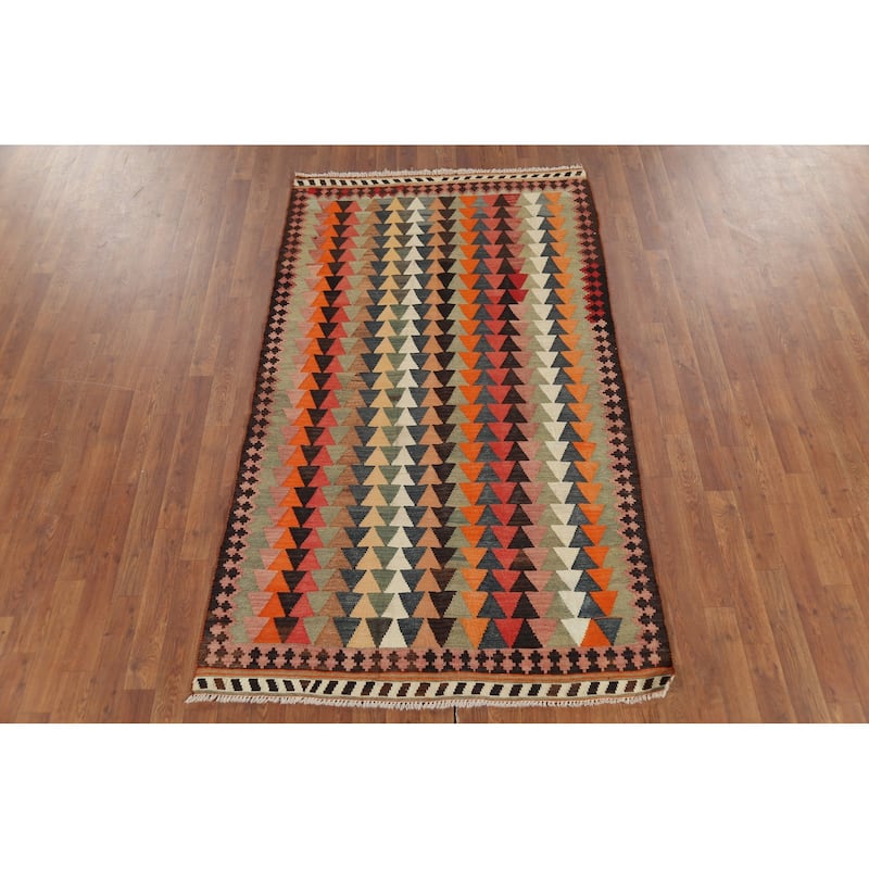 Kilim Qashqai Persian Vintage Rug Hand-Woven Tribal Wool Carpet - 3'10"x 6'8"