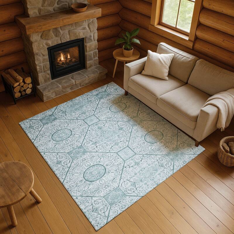 Premium Washable Super Soft Traditional Mosaic Mayfield Rug - Aqua - 2'6" x 3'10"