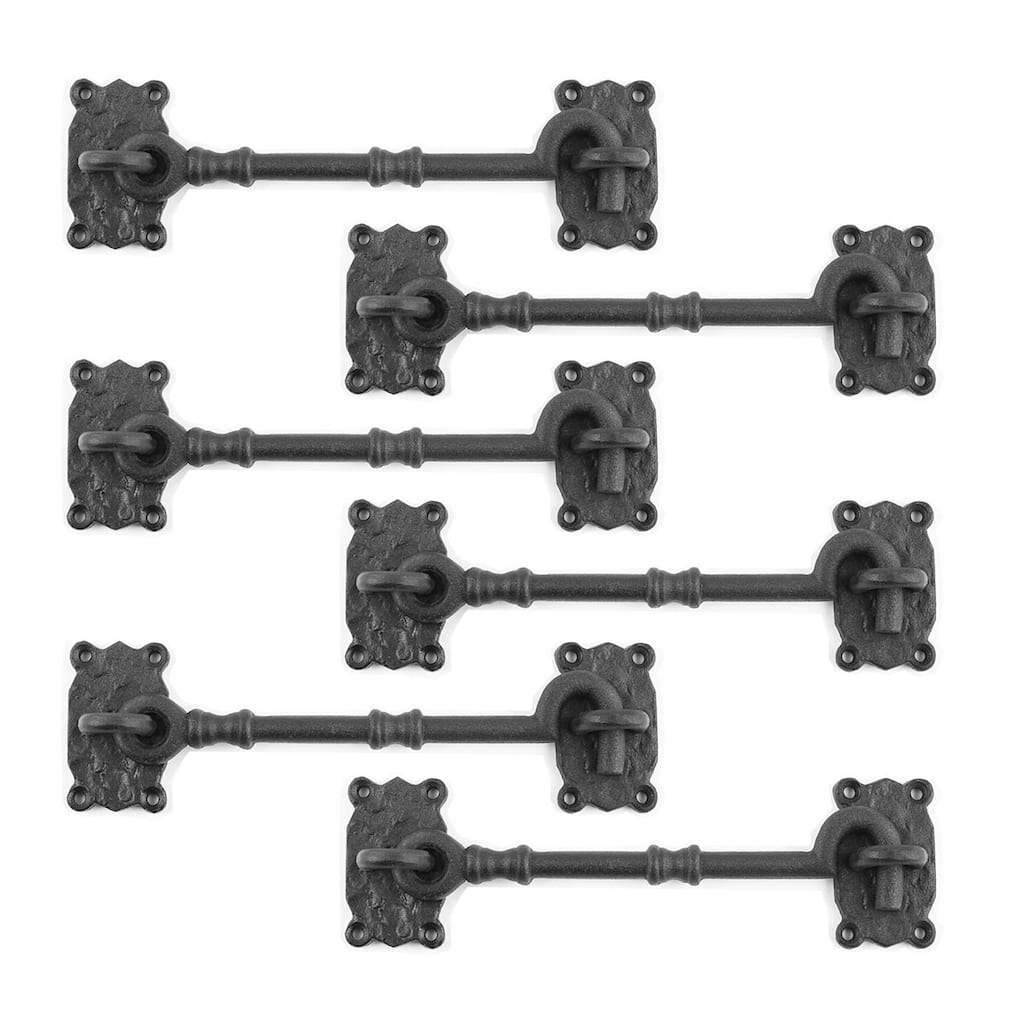 Black Wrought Iron Cabin Hook Eye Latches 7.3 L Privacy Hook Latch with Hardware Pack of 6 RenovatorsSupply