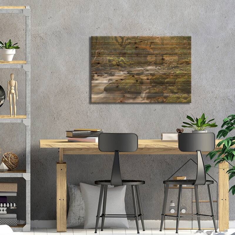 Woodland Bridge Print On Wood by Adam Burton - Multi-Color