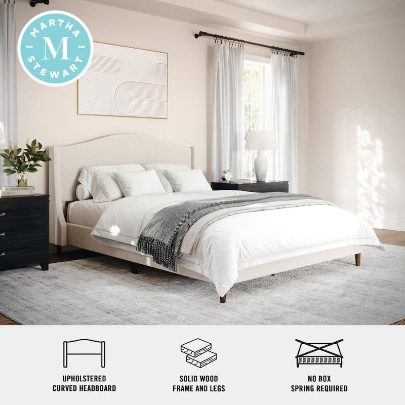 Martha Stewart Upholstered Platform Bed with Curved Headboard