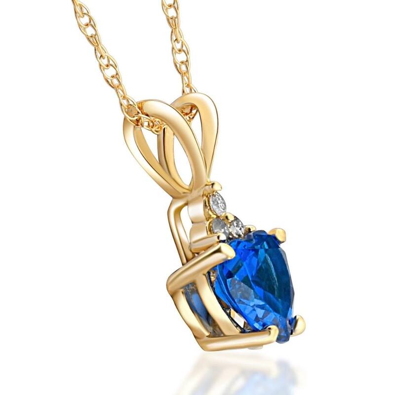 1/2ct Diamond & Blue Sapphire Heart Pendant Yellow Gold