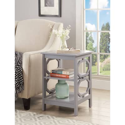 End Table with Octagon Cutouts and Three Shelves, Stylish Geometric Accent Side Table for Living Room Storage and Home Décor