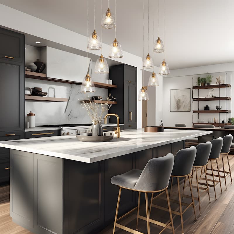 Dilera Modern Gold 5-Light Glass Chandelier Cluster Island Pendant for Kitchen Island - D18" x H68.4" Max