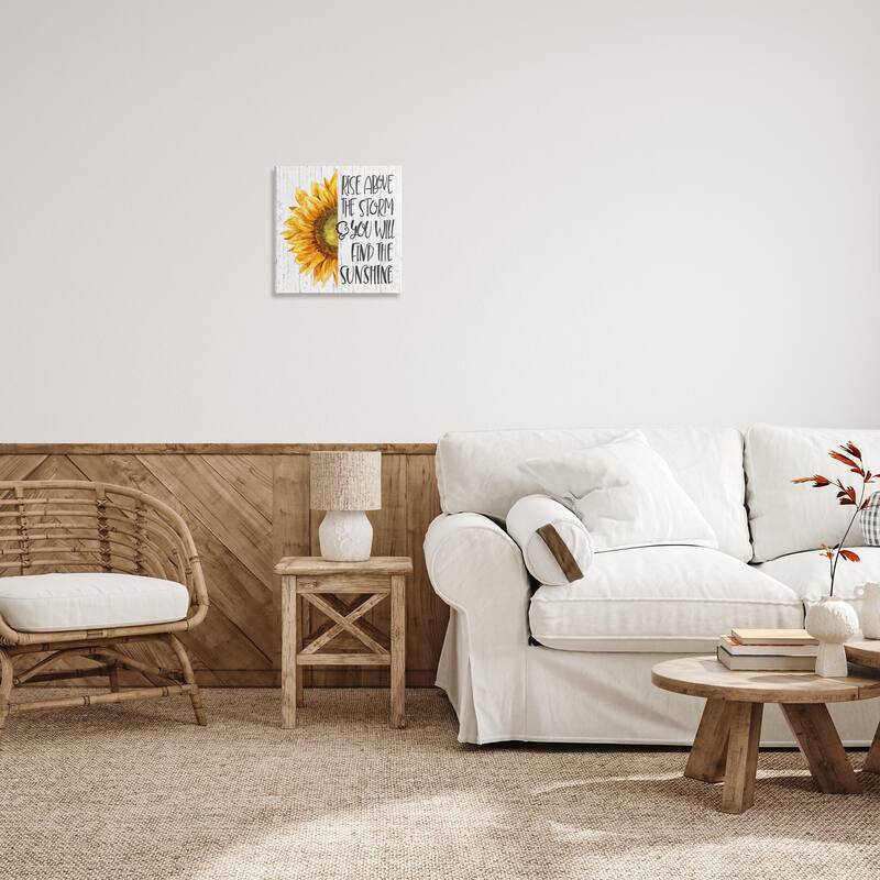 Stupell Above Storm Find Sunshine Phrase Rustic Sunflower Canvas Wall Art