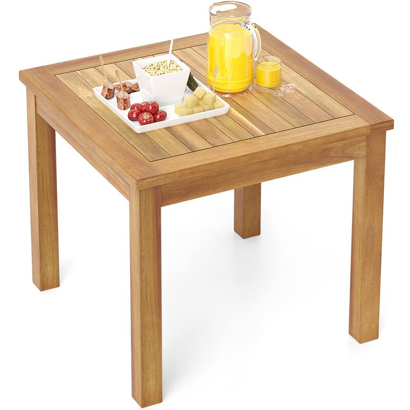 Gymax Outdoor Square Teak Wood End Table Coffee Table for Porch Deck - Natural