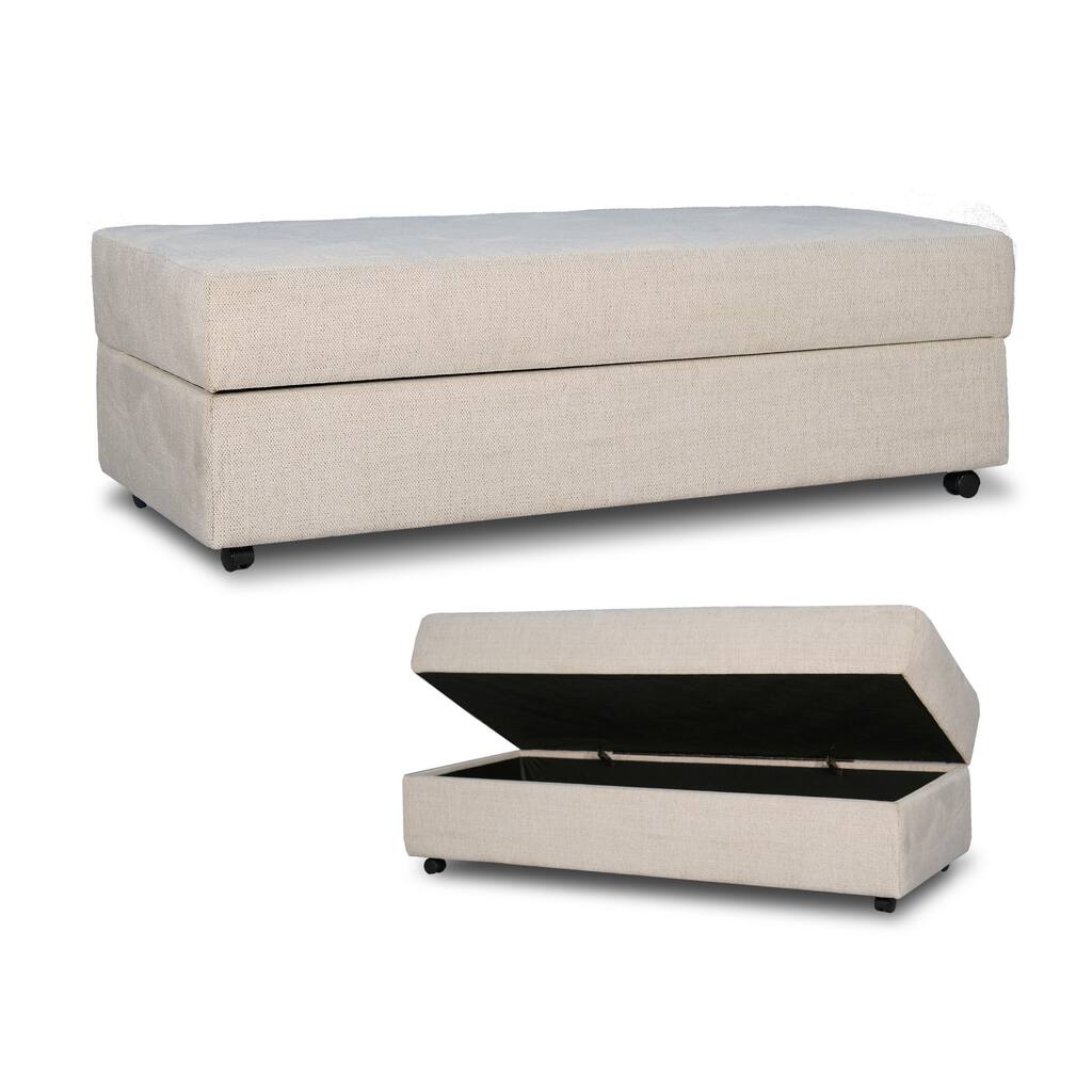 Storage Ottoman with Rectangular Padded Seat, Beige