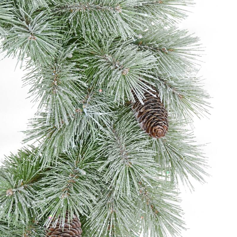 Puleo International 24" Pre-Lit Battery-Operated Artificial Flocked Wreath