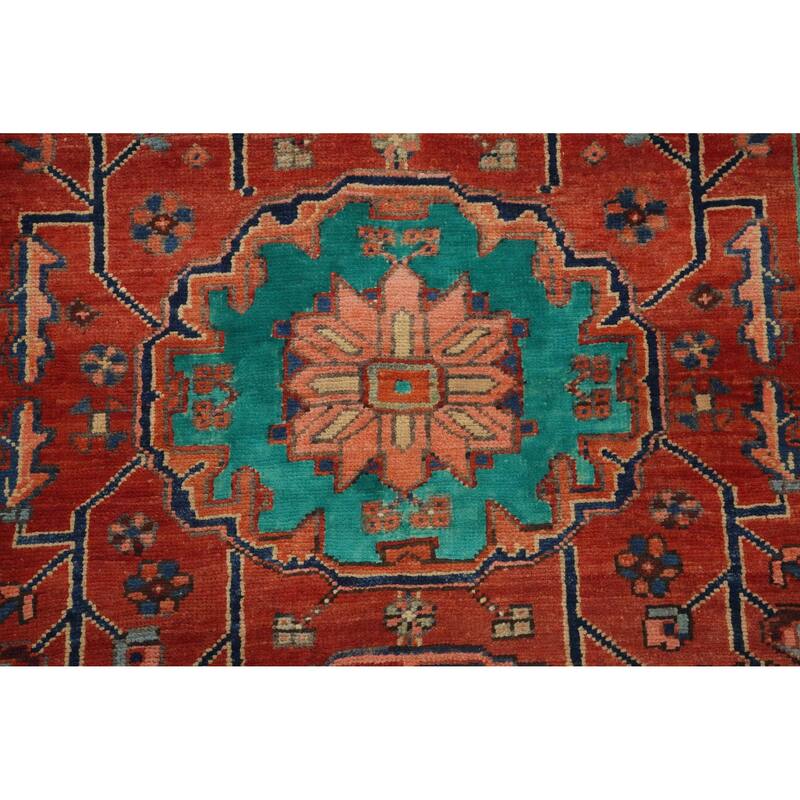 Hand Knotted Oriental 100% Wool Carpet Traditional Floral Oranges & Rust Heriz Runner Rug - 10' 2'' X 3' 10''