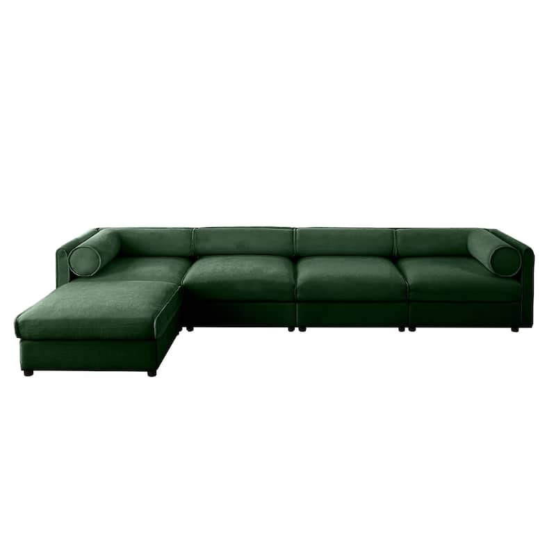 142.5" Chenille L-Shaped Sectional Sofa with Storage & Round Back