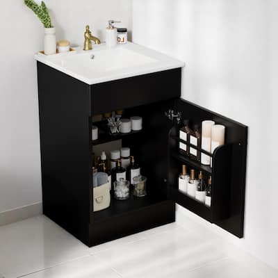 Compact 20 Inch Bathroom Vanity with Ceramic Sink, Painted MDF Cabinet, Soft Close Door, Freestanding