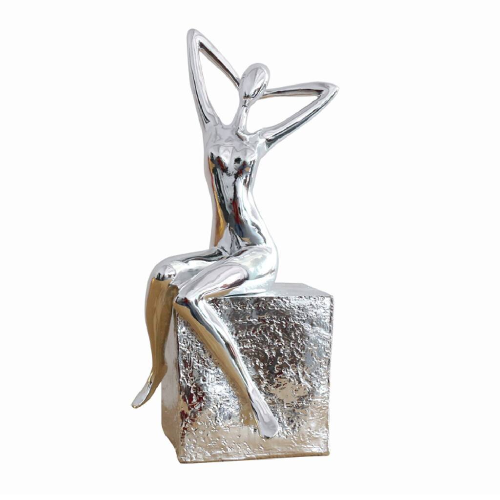 16 Inch Modern Painted Polyresin Sculpture, Feminine Figure, Silver