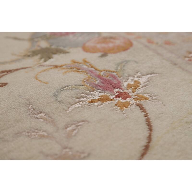 Wool & Silk Tabriz Persian Area Rug Hand-Knotted Floral Carpet - 6'6"x 9'8"