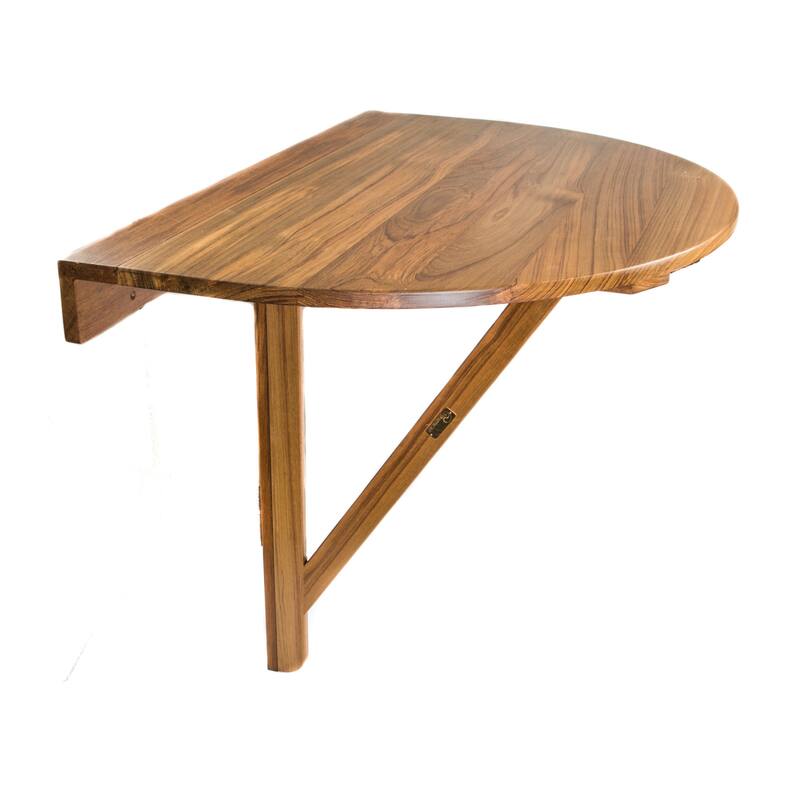 HomeRoots 24" Brown Half Round Solid Wood Folding Outdoor Balcony Table