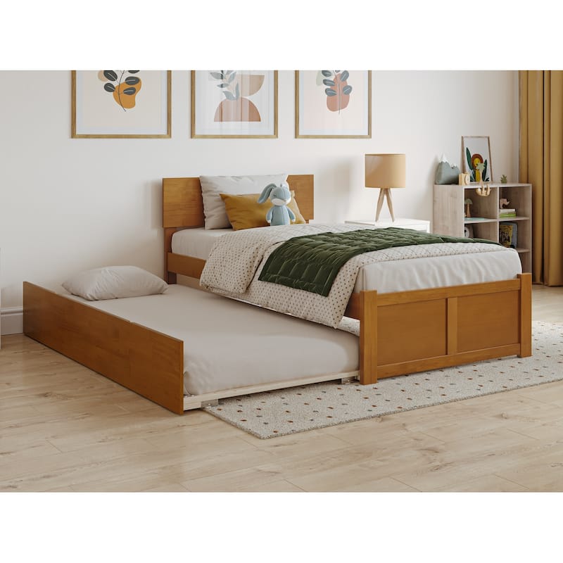 Orlando Platform Bed with Footboard and Twin Trundle Bed - Light Toffee - Twin
