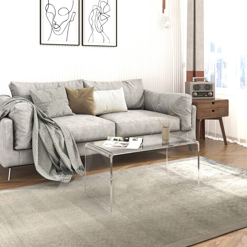 HomCom 32" Long Rectangle All Acrylic 20mm Thick Waterfall Coffee Table, Clear - Clear - Acrylic