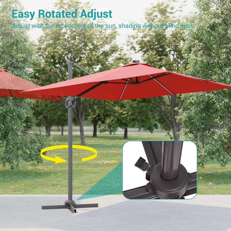 BONOSUKI Solar-powered 10x8ft Cantilever Patio Umbrella, Ultimate Outdoor Comfort with 360° Rotation and Canopy Angle Adjustment