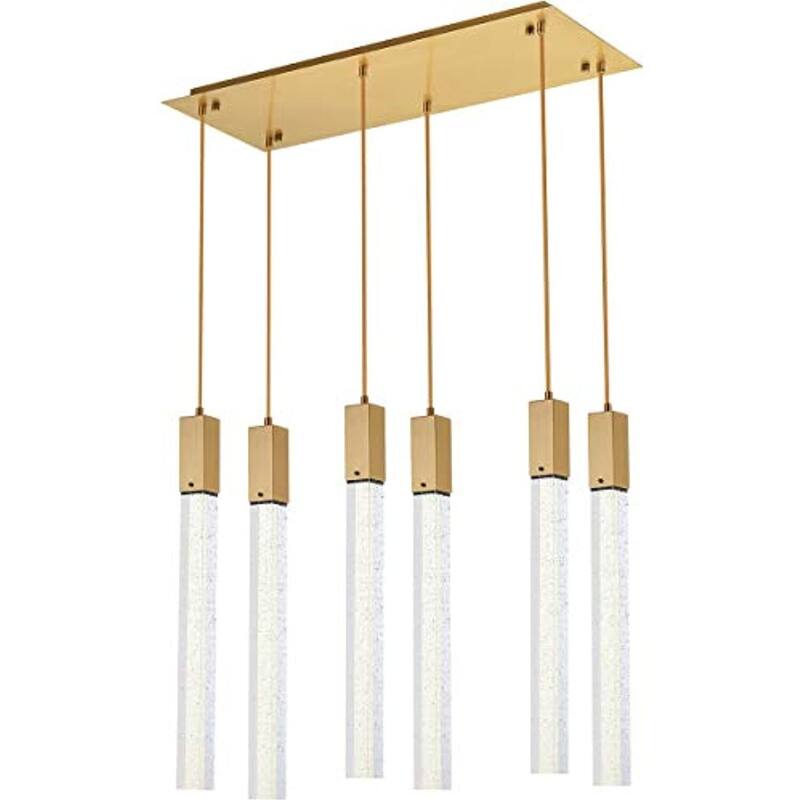 6 Light Pendant Light - Satin Gold Crystal Chandelier, Adjustable Height, Modern Interior Lighting - 12