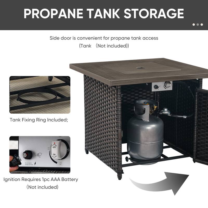 Pocassy Outdoor Propane Fire Table with Sofa Swivel Chair Table Funiture Set.