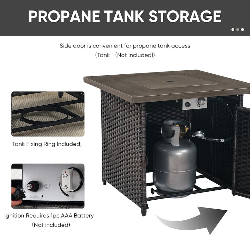 Pocassy Patio Loveseat Swivel Chair with Fire Table Set