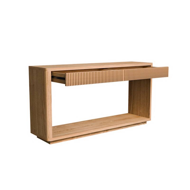 Rectangular Entryway Console Table with 2 Fluted Drawers, Sofa Table Behind Couch Table for Living Room Hallway