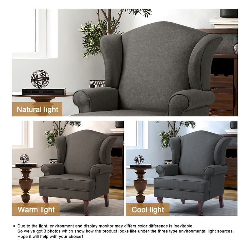Elegant Living Room Wing Back Arm Chair Upholstered Accent Chair