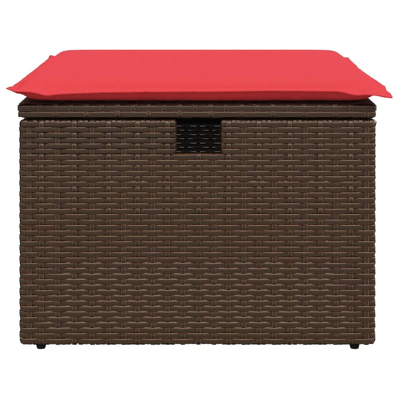 vidaXL Patio Stool with Cushion Ottoman Seating Poly Rattan Brown/Gray/Black - 21.7x21.7x14.6 in