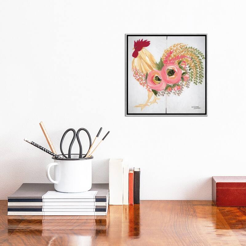 iCanvas "Floral Rooster on White" by Michele Norman Framed