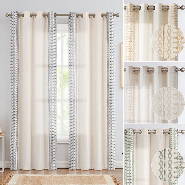 2 Panels Embroidered Light Filtering Curtains 50"x95"