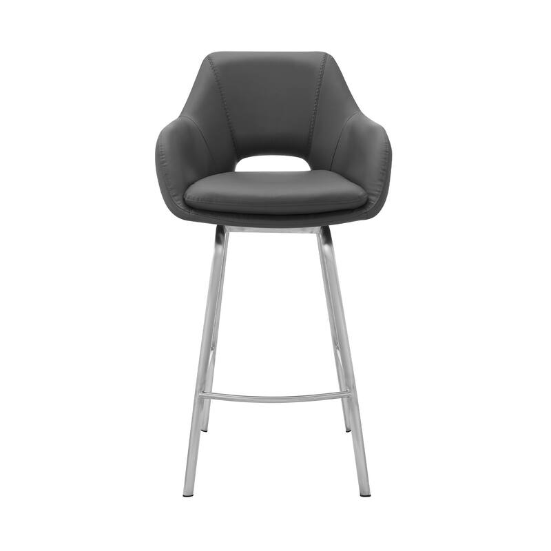 30 Inch Swivel Bar Height Stool with Arms and Low Back Fabric Seat Iron Legs for Kitchen Island - 41”H x 22”W x 23”D