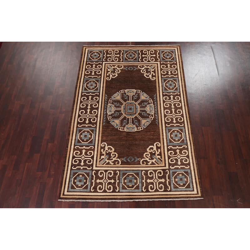 Brown Geometric Gabbeh Persian Wool Area Rug Handmade Office Carpet - 6'0" x 9'7"