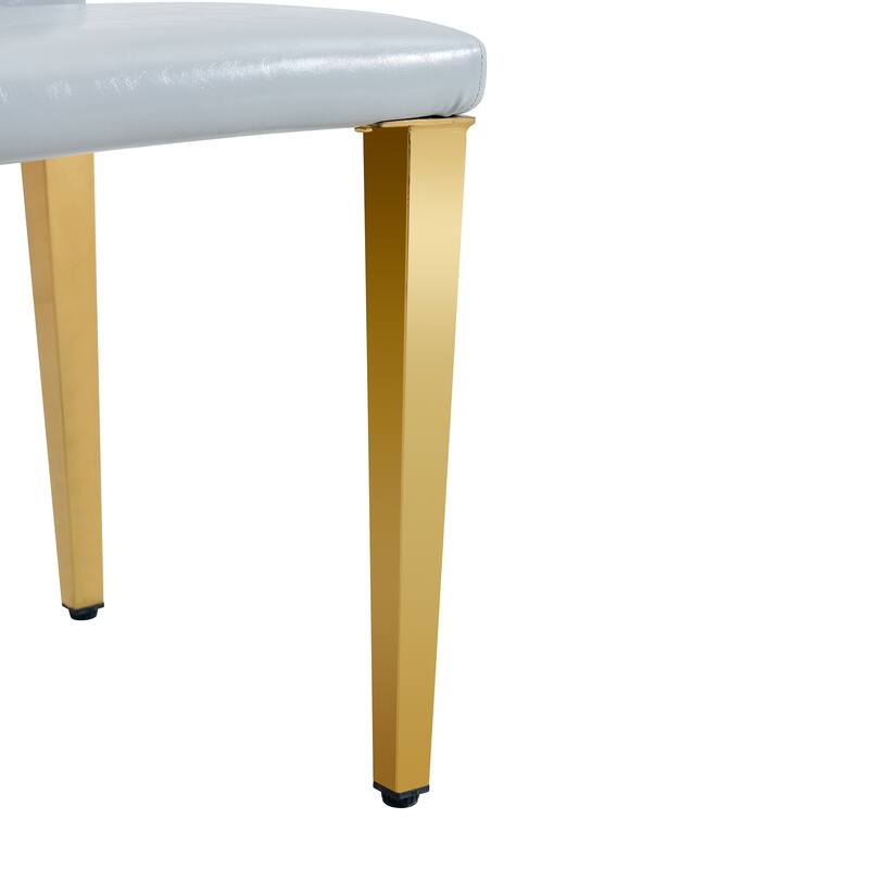 Simple 4 Piece PU Dining Chair with Cushions, Metal Legs, Non Slip Pads for Dining Room Kitchen Bedroom Living Room