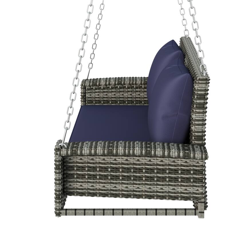 2-Person Wicker Hanging Porch Swing with Chains, Cushion & Pillow